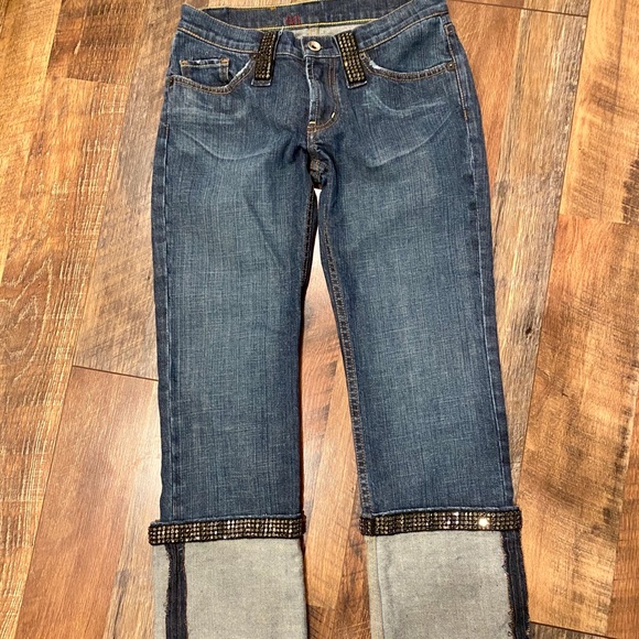 X2 DENIM Laboratory 2076 Rhinestone Cuffed Capris - Picture 2 of 6
